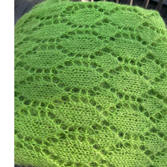 Mohair Wool Crochet Blanket lime green Hand Made Diamond Knit Throw 68x48” - Picture 10 of 10